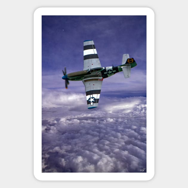 Mustang Fighter Patrols the Skies Above the Clouds Sticker by Chris Lord